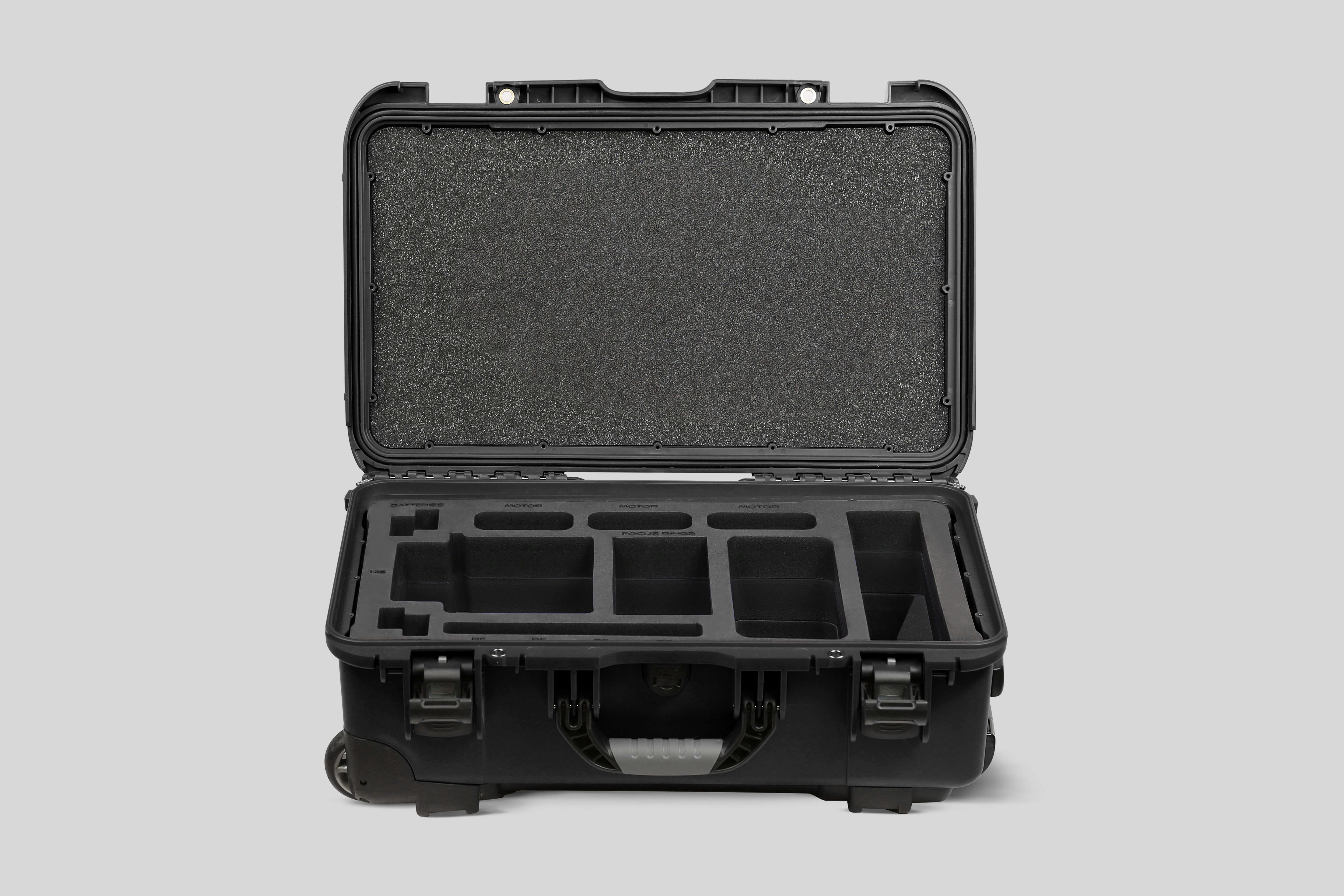 Front view of Foama Black Color Carry-on case and Custom Foam Insert for ARRI HI-5 or ARRI HI-5 SX