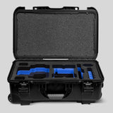 Front view of a Red Raptor-X Black Color Carry-on Case with Custom Blue Foam Insert