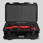 Front view of a Red Raptor-X Black Color Carry-on Case with Custom Red Foam Insert