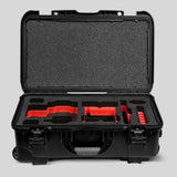 Front view of a Red Raptor-X Black Color Carry-on Case with Custom Red Foam Insert