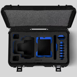 Top View of a Red Raptor-X Black Color Carry-on Case with Custom Blue Foam Insert