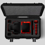 Top View of a Red Raptor-X Black Color Carry-on Case with Custom Red Foam Insert