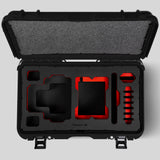 Top View of a Red Raptor-X Black Color Carry-on Case with Custom Red Foam Insert