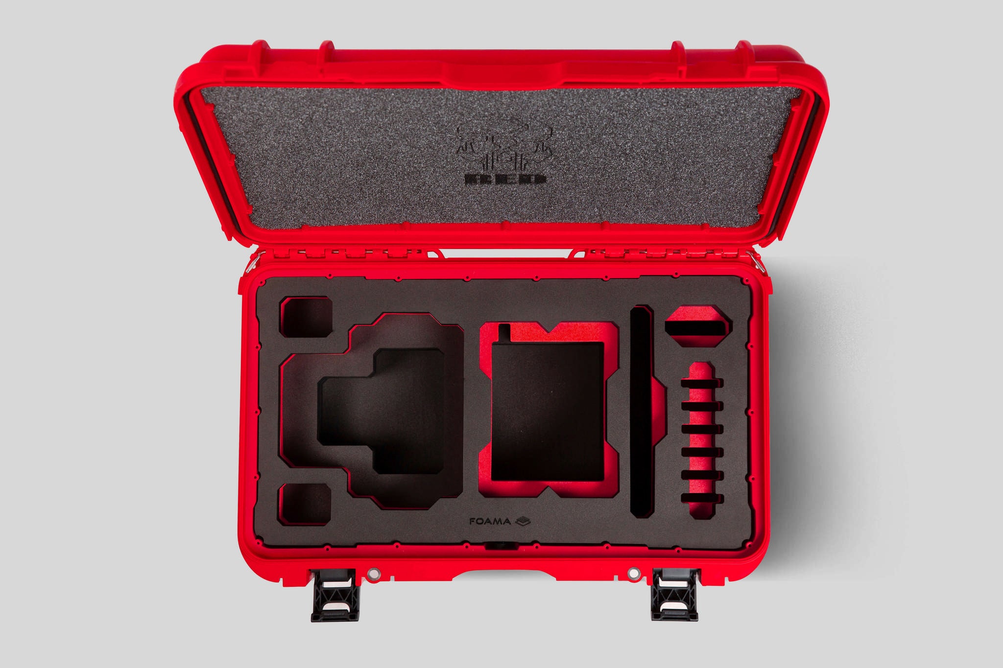 Top view of Red Color RED X Raptor Carry-On Case with Red Layer Custom Foam Insert