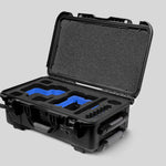 Angled View of a Red Raptor-X Black Color Carry-on Case with Custom Blue Foam Insert