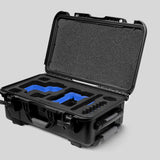 Angled View of a Red Raptor-X Black Color Carry-on Case with Custom Blue Foam Insert