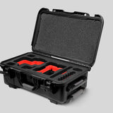 Angled View of a Red Raptor-X Black Color Carry-on Case with Custom Red Foam Insert