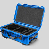 Angled View of a Red Raptor-X Blue Color Carry-on Case with Custom Black Foam Insert