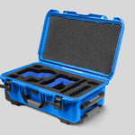 Angled View of a Red Raptor-X Blue Color Carry-on Case with Custom Black Foam Insert