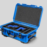 Angled View of a Red Raptor-X Blue Color Carry-on Case with Custom Black Foam Insert