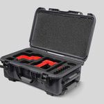 Angled View of a Red Raptor-X Graphite Color Carry-on Case with Custom Red Foam Insert