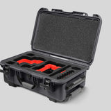 Angled View of a Red Raptor-X Graphite Color Carry-on Case with Custom Red Foam Insert