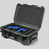 Angled View of a Red Raptor-X Olive Color Carry-on Case with Custom Blue Foam Insert