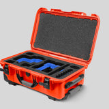 Angled View of a Red Raptor-X Orange Color Carry-on Case with Custom Blue Foam Insert