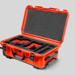 Angled View of a Red Raptor-X Orange Color Carry-on Case with Custom Red Foam Insert