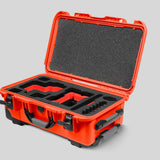 Angled View of a Red Raptor-X Orange Color Carry-on Case with Custom Red Foam Insert