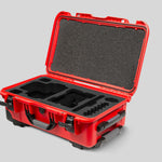 Angled View of a Red Raptor-X Red Color Carry-on Case with Custom Black Foam Insert