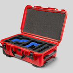 Angled View of a Red Raptor-X Red Color Carry-on Case with Custom Blue Foam Insert