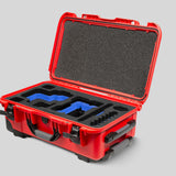 Angled View of a Red Raptor-X Red Color Carry-on Case with Custom Blue Foam Insert