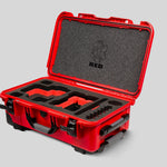 Angled View of a Red Raptor-X Red Color Carry-on Case with Custom Red Foam Insert