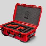 Angled View of a Red Raptor-X Red Color Carry-on Case with Custom Red Foam Insert