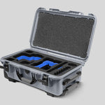 Angled View of a Red Raptor-X Silver Color Carry-on Case with Custom Blue Foam Insert