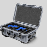 Angled View of a Red Raptor-X Silver Color Carry-on Case with Custom Blue Foam Insert