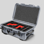 Angled View of a Red Raptor-X Silver Color Carry-on Case with Custom Red Foam Insert