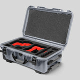 Angled View of a Red Raptor-X Silver Color Carry-on Case with Custom Red Foam Insert