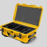 Angled View of a Red Raptor-X Yellow Color Carry-on Case with Custom Black Foam Insert