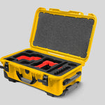 Angled View of a Red Raptor-X Yellow Color Carry-on Case with Custom Red Foam Insert