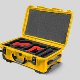 Angled View of a Red Raptor-X Yellow Color Carry-on Case with Custom Red Foam Insert