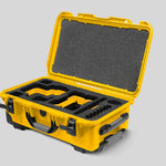 Angled View of a Red Raptor-X Yellow Color Carry-on Case with Custom Yellow Foam Insert