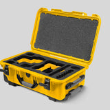 Angled View of a Red Raptor-X Yellow Color Carry-on Case with Custom Yellow Foam Insert