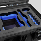 Close-up view 1 of a Red Raptor-X Black Color Carry-on Case with Custom Blue Foam Insert