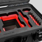 Close-up view 1 of a Red Raptor-X Black Color Carry-on Case with Custom Red Foam Insert