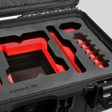 Close-up view 1 of a Red Raptor-X Black Color Carry-on Case with Custom Red Foam Insert