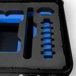 Close-up view 2 of a Red Raptor-X Black Color Carry-on Case with Custom Blue Foam Insert