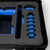 Close-up view 2 of a Red Raptor-X Black Color Carry-on Case with Custom Blue Foam Insert