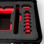 Close-up view 2 of a Red Raptor-X Black Color Carry-on Case with Custom Red Foam Insert