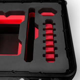 Close-up view 2 of a Red Raptor-X Black Color Carry-on Case with Custom Red Foam Insert