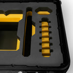 Close-up view 2 of a Red Raptor-X Black Color Carry-on Case with Custom Yellow Foam Insert