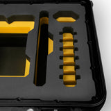 Close-up view 2 of a Red Raptor-X Black Color Carry-on Case with Custom Yellow Foam Insert